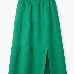 NWT LOFT Linen Blend Green Midi Skirt Medium Smocked Waist Slit